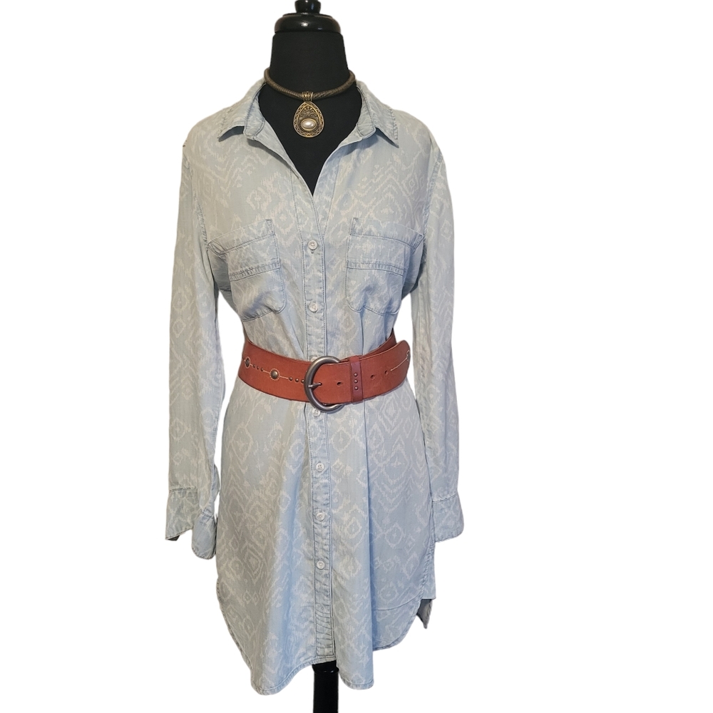 Cloth & Stone Shirt Ikat Dress Small Chambray Tencel Boho Western  Button Front
